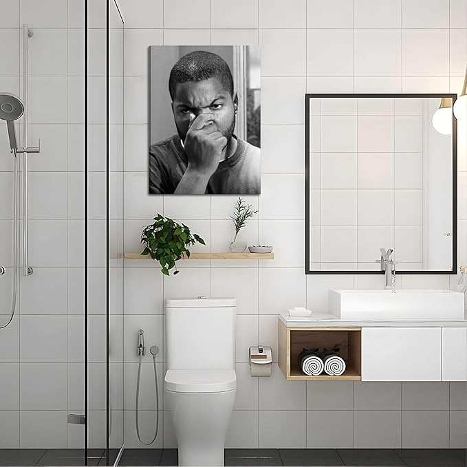 Framed Funny Bathroom Canvas Wall Art Set of 2 - Black and White Vintage Comedy Movies Posters, Funny Toilet Humour Smell Wall Decor Prints for Bathroom Decor 12x16in
