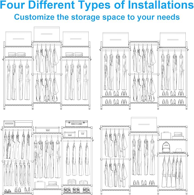 Ulif E13C Pro Heavy Duty Closet Organizer System，Freestanding Clothing Racks for Hanging Clothes，Adjustable Garment Rack 75" W x16 D x77 H Hold 1000lbs，White Rack with White Dustproof Cover