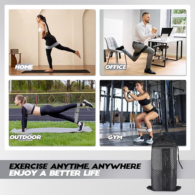 Resistance Bands for Working Out with Guide, 4 Workout Bands for Women & Men, Fabric Exercise Bands for Legs, Hip, Glute, Butt, Booty Bands Set for Yoga, Pilates, Strength