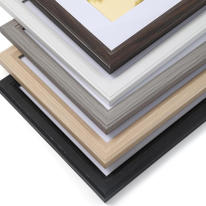 KTKDE 8x8 Picture Frames Walnut Woodgrain with Removable Mat for 4x4 Photo,Modern Style Wood Composite Frame Rustic Photo Frame Set with Real Glass for Wall Mount & Table Top Display