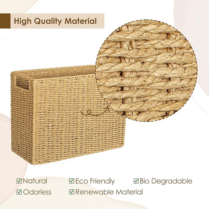 AELS Woven Natural Fibre Magazine Holder, Magazine Rack Floor, Hand-woven Magazine Organizer, Natural Paper Rope Magazine Basket with Handles, Boho Modern Farmhouse Book Basket, Newspaper Holder