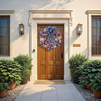 XKCL Patriotic Wreaths, 20 Inch Memorial Day Wreath, 4th of July American Flag Wreath for Front Door Decorations (Beige＆Bule)