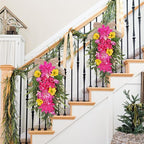 2 Pcs Pink Teardrop Swag Wreaths for Front Door 23.6" Hydrangea Floral Swag Wreath with Dahlia Tulip Summer Spring Swags for Front Door Porch Wall Window Farmhouse Decorations