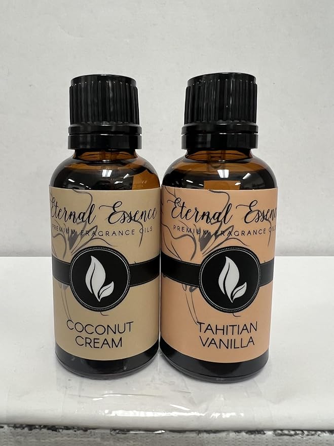 Eternal Essence Oils 2 Pack 30ml Premium Fragrance Oil - Coconut Cream & Tahitian Vanilla - for Candle, Soap Making, Aromatherapy, Diffusers, Home Care, & Humidifiers