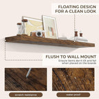 RICHFOCUS 55Inch Floating Shelves for Wall 2 Pack Shelves for Bedroom|Kitchen|Bathroom Wall Mounted Rustic Wood Floating Shelf with Invisible Brackets for Books|Storage|Decor, Rustic Brown