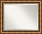 Amanti Art Bronze Wall Mirror 27x33 Manhattan Bronze Rectangle Bathroom Mirror for Wall Decor Living Room, Large Traditional Wood Frame, Hangs Horizonally and Vertically, Bathroom Decor, Beveled Edge