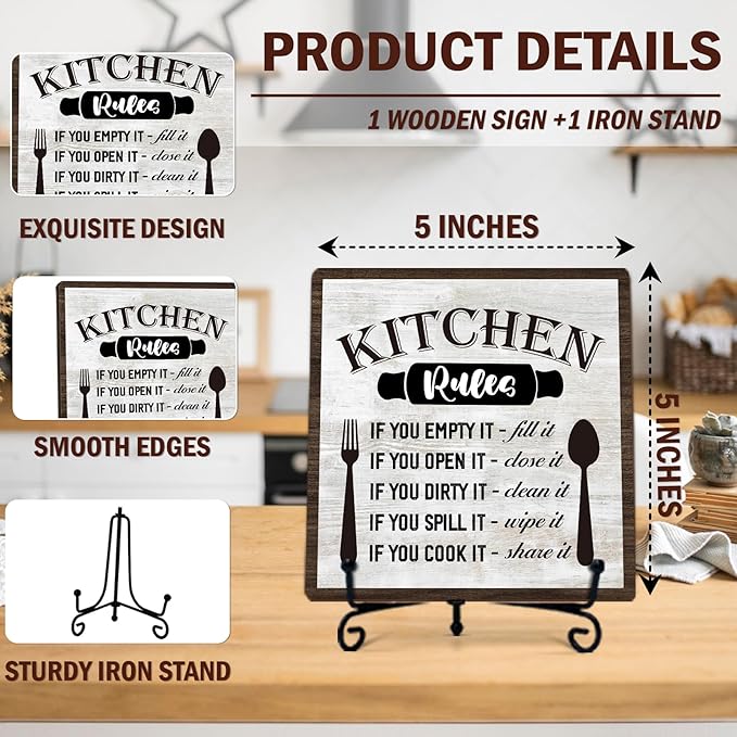 DETIHO Funny Kitchen Decor, Kitchen Signs for Counter, Rustic Wood Sign for Home Dining Room Coffee Shelf Table Display - G07