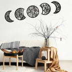 Jetec 5 Pcs Moon Phase Wall Art Decor Wall Pediments Hanging Wooden Phase Spiritual Bedroom Nordic Boho Lunar Aesthetic Art for Living Room Dorm Apartment Ornament(Dark Black,15.75 Inch,Botanical)