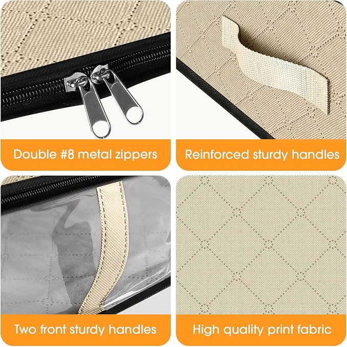 StorageRight Under Bed Storage Bags 2 Pack, 40L Large Clothes & Comforter Storage Containers with Clear Window, Breathable Fabric Organizer for Blankets, Bedding, Seasonal Clothing, Beige