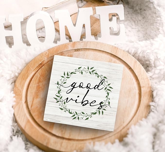 SRADMO Inspirational Botanical Eucalyptus Leaves Wood Box Sign Desk Decor, Wreaths Decor Eucalyptus Leaves Wooden Block Box Sign for Home Office Shelf Table Decorative Accessories