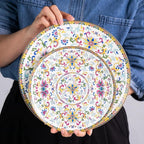 KAMMAK Decorative Plates Set for Display, White Ceramic Plate Decor with Stand, Handmade Vintage Porcelain Ornament for Table, Living Room, Kitchen, Office, Perfect Chinese Style Dish Gift (8in+10in)