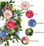 24 Inch Spring Wreaths for Front Door, Artificial Front Door Wreath with Daisy Peony Hydrangea Eucalyptus Green Leaves, Outside Floral Wreath for Home Porch, Home Decor for Indoor Outdoor Window Wall
