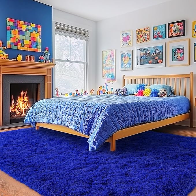 Rugs for Bedroom 4x6, Soft Shaggy Modern Shag Area Rug for Living Room, Upgrade Non-Slip Plush Fluffy Carpet for Kids Boys Girls Room Home Decor Aesthetic, Royal Blue