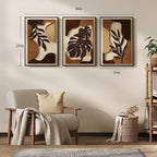 Framed Wood 3D Boho Textured Wall Art Bedroom, 3 Piece Tropical Botanical Carved Wooden Artwork for Walls, Brown Monstera Leaf Wood Wall Art Decor for Living Room Dining Room Home Office, 16x24 Inch