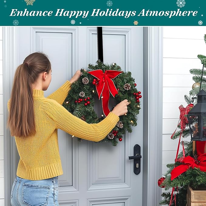 HOOSUN Wreath Hangers for Front Door 4th of July Decorations,14" Patriotic Wreath Hook Holder,Over The Door Hooks Hanger,Metal Garland Hangers Hook for Spring Summer Wreath Porch Decor(2 Pack)