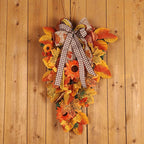 Harvest Teardrop Swag, 20inch Fall Teardrop Swag with Maple Leaves, Bow and Sunflowers, Autumn Decorative Swag Fall Floral Swag for Home Door Wall Decor(Without Light)