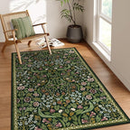 Moynesa Floral Green 4x6 Rug, Boho Washable Rugs for Living Room, Non Slip Soft Bedroom Area Rug, Botanical Ultra Thin Indoor Throw Carpet for Kitchen Entryway Bedside, Green