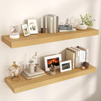 Venusmiles Floating Shelves for Wall, 48" W x 12" D x 2" H, 2 Pack of Long Wall Mounted Engineered Wood Shelves with Invisible Brackets for Living Room, Bedroom, Bathroom, Kitchen Decor, Oak