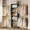 W1 Closet System, 3.5FT-7.7FT Closet Organizer System with 4 Chrome-Plated Telescopic Rods & 6 Adjustable Shelves, Custom Wood Walk-In Closet Wall-Mounted Clothing Rack, Black