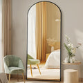 DUMOS Arched Full Length Floor Mirror, 65"x24" Full Body Standing Mirror with Aluminum Frame and Shatter Proorf Nano Glass, Modern Wall Hanging Leaning for Living Room, Home Decor, Black