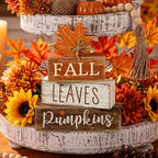 Lineshading 4 Pcs Fall Decoration for Home Wooden Maple Leaf Thanksgiving Table Centerpiece Rustic Thanksgiving Tiered Tray Decor Decorative Fall Leaves Block Signs Farmhouse Autumn Decor for Kitchen