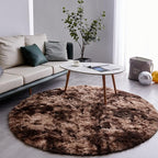 FJZFING Tie-Dyed Coffee Round Rug Ultra-Soft Plush Modern 6x6 Circle Area Rug for Kid's Bedroom, Fluffy Shag Circular Rug for Nursery Room, Non-Slip Home Decor Carpet for Teen's Room