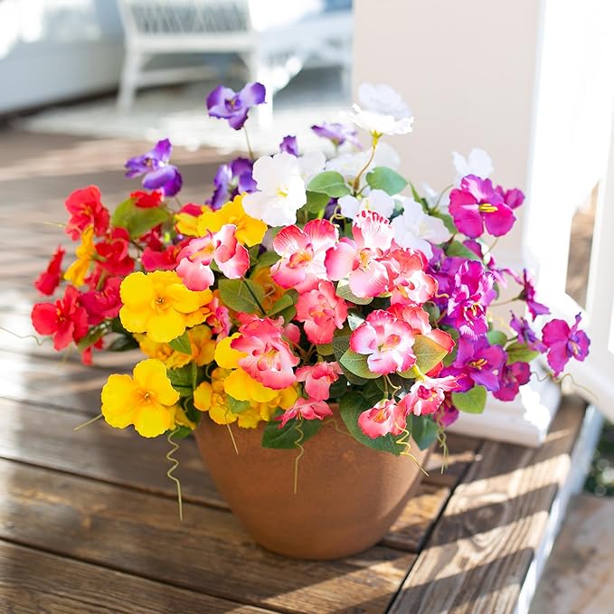 Hibiscus Artificial Flowers Plants for Outdoors Summer Decoration, 6 Bundles Fake Silk Hibiscus Bouquet Realistic UV Resistant Tropical Flowers Artificial for Outside Planter Front Door Porch Patio