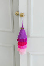 Tassellini Multi-Colored Layered Large Cotton Tassel with Hanging Loop for Furniture Décor, Home or Handbag Accessory (Purple)