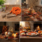 Equsion Seasonal Wooden Bead Garland with Tassels, 3.3 ft Holiday Vintage Boho Bead Garland Easter Tray Decoration, Vase Wall Room Art Birthday Party Decoration(Orange)