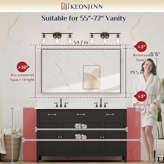 Keonjinn 55 x 30 In Brushed Nickel Bathroom Mirror for Wall, Rectangular Metal Framed Large Silver Vanity Mirror for Over Sink Square Corner Aluminum Alloy Modern Rectangle Mirror(Horizontal/Vertical)