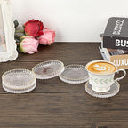 Set of 5 Modern Clear Coaster, Glass Coasters for Drinks, Crystal Coasters Round Cup Mat, Coffee Table Decor for Office, Kitchen, Bar, Dining Room, Living Room, Patio (Clear with Gold Rim)