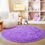 4'x4' Purple Round Rug for Bedroom, Ultra Soft Fluffy Circle Rug for Kids Girls Boys Room, Cute Shag Rugs for Living Room Playroom Teen Room Home Decor Rug