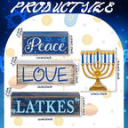 Lineshading 4 Pcs Hanukkah Decorations for Home Chanukah Table Decor Wooden Menorah Decoration Hanukkah Centerpiece Rustic Menorah Block Signs Jewish New Year Decoration for Home Tiered Tray Decor