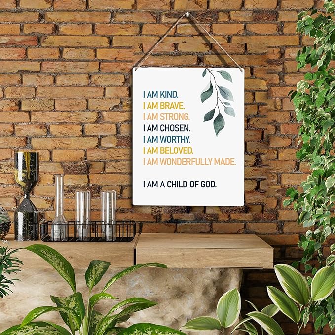 Christian Wooden Hanging Sign I Am A Child of God Bible Verse Wall Art for Home Office Decor Modern Christian Word Art Bedroom Wall Decor Sign Baptism Gifts Room Decorations 10x8 Inches