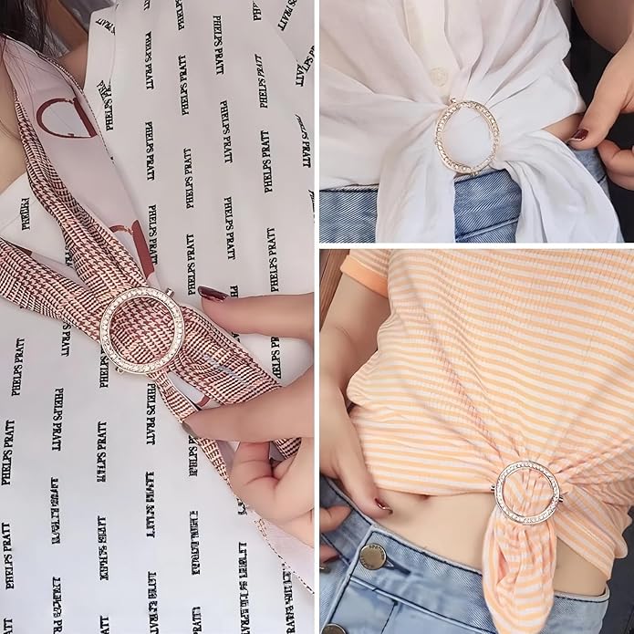 SYWDUDUCLT Scarf Ring for Women's Shawl, Silk Neckerchief, Tshirt, Gold/Sivler, S/M/L, 2 Pcs