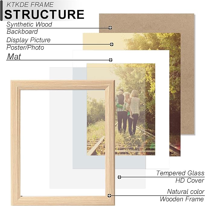 KTKDE 8x10 Picture Frame Real Glass, Display Pictures 5x7 with Mat or 8x10 Without Mat, Modern Style Wood Composite Frame, Gallery Wall Frame & Table Top Display，best gift