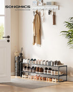 SONGMICS Shoe Rack, 2-Tier Shoe Organizer, Metal Storage Shelf, Upright or Upside Down, for 15-18 Pairs, Stackable, for Entryway, 11.8 x 46.1 x 14.6 Inches, Black ULSA032B01