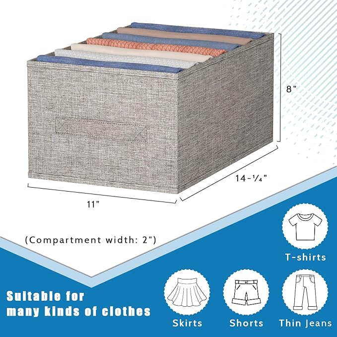Wardrobe Clothes Organizer, 7 Compartments Jeans Organizers and Storage, Stackable Drawer Organizer for Closet - Pants, Sweaters, T-Shirts, Dimension 14.2" x 11"x 8"
