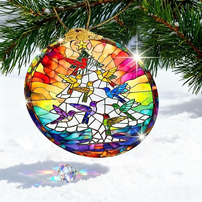 Hummingbird Stained Glass Thank You Gifts for Women Christmas Tree Decorations Crystal Ornaments Appreciation Gifts for Coworkers Teacher Best Friend Boss Birthday Gifts for Mom Car Hanging Ornament