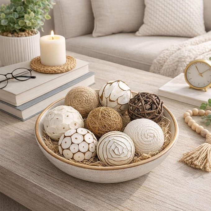 8pcs Decorative Balls for Centerpiece Bowls Filler Decor Orbs Spheres, 2 Inch Rattan Balls for Party Wedding Table Ornaments Decorative House Crafts Hanging DIY Accessories