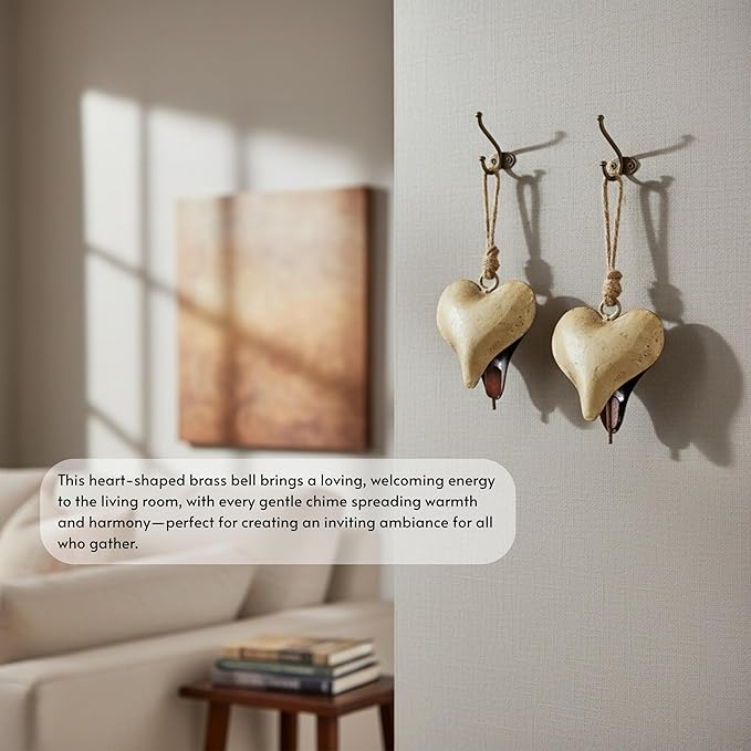 Rustic Iron Wall Accent Set of 2 | Handmade Metal Hanging Decor with Rope | Indoor & Outdoor Home Decoration | Open Heart Golden Bell (3.5" 3")