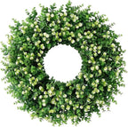 24" Faux Large Preserved Eucalyptus Wreath with Baby's Breath - Waterproof Spring & Summer Greenery Floral Wreath for Front Door, Porch, Wall, Window - Indoor & Outdoor All Seasons Home Décor