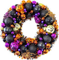 HipTree 13.8 Inch Halloween Ball Wreath for Front Door with Lights, Lighted Cute Treat-or-Trick Door Wreath Ball Ornament for Halloween Indoor Decorations Centerpiece Party Holiday Wall Home Decor