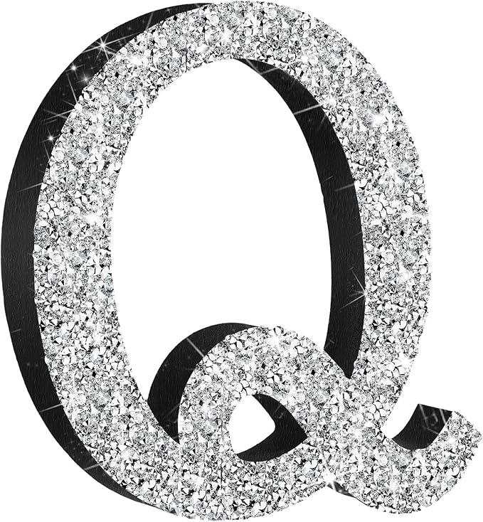 Qunclay 5.7" Silver Crystal Diamond Bling Letters Crushed Diamond Decoration Wooden Glitter Letter with Screw and Hooks Rhinestone Gift for Wedding Y2k Mcbling Bedroom Wall Decor (Letter Q)