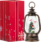 Christmas Snow Globe Lantern Water Glittering Snowman with Christmas Tree, USB Lined/Battery Operated Lighted Lantern for Christmas Festival Decoration Gifts