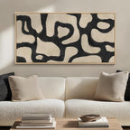 Framed Abstract Neutral Horizontal Wall Art Bedroom, Black Beige Mid Century Modern Artwork for Walls, Large Abstract Canvas Painting Print for Living Room Hallway Home Office Wall Decor, 20x40 Inch