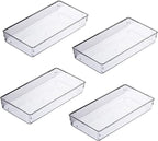 4Pack Large Size Clear Plastic Desk Drawer Dividers Drawer Organizer Wide Tray for Makeup,Kitchen Utensils,Jewelries and Gadgets 12’’x6’’