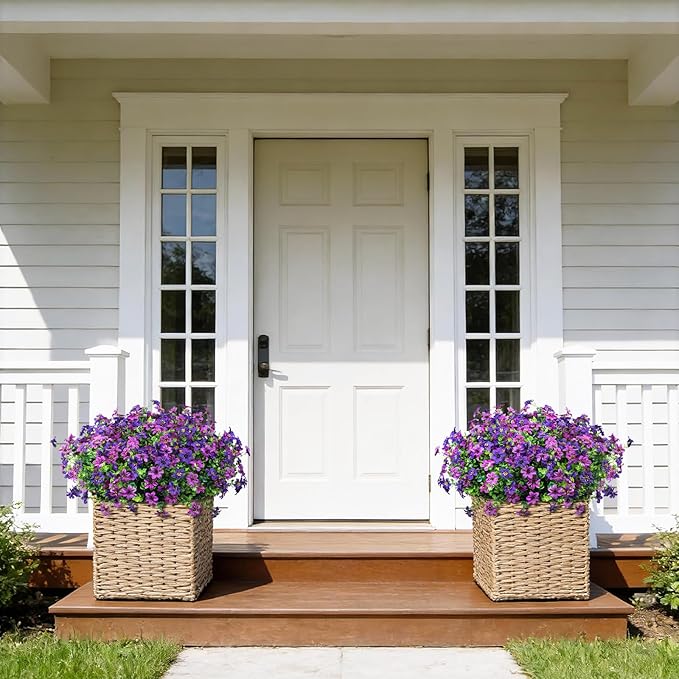 Artificial Flowers for Outdoors 12 Bundles Realistic Faux Silk Flower with Eucalyptus Stem, Fake Plants UV Resistant No Fade for Outside Planter Porch Patio Yard Window Garden Spring Summer Decoration