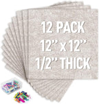 AKTOP Cork Bulletin Board 12x12, 1/2" Thick Felt Cork Board Tiles 12 Pack, Small Square Pin Board for Wall, Self Adhesive Corkboards with 120 Push Pin Wood Clips for School, Home & Office, Latte