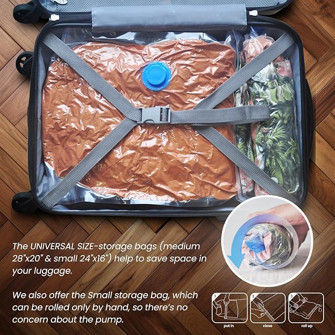 15 Vacuum Seal Bags with Portable VACUUM (as Electric Pump) for Clothing - Space Saver Vacuum Storage Packing Bags Sealed for Clothes in Large, Jumbo etc. Size